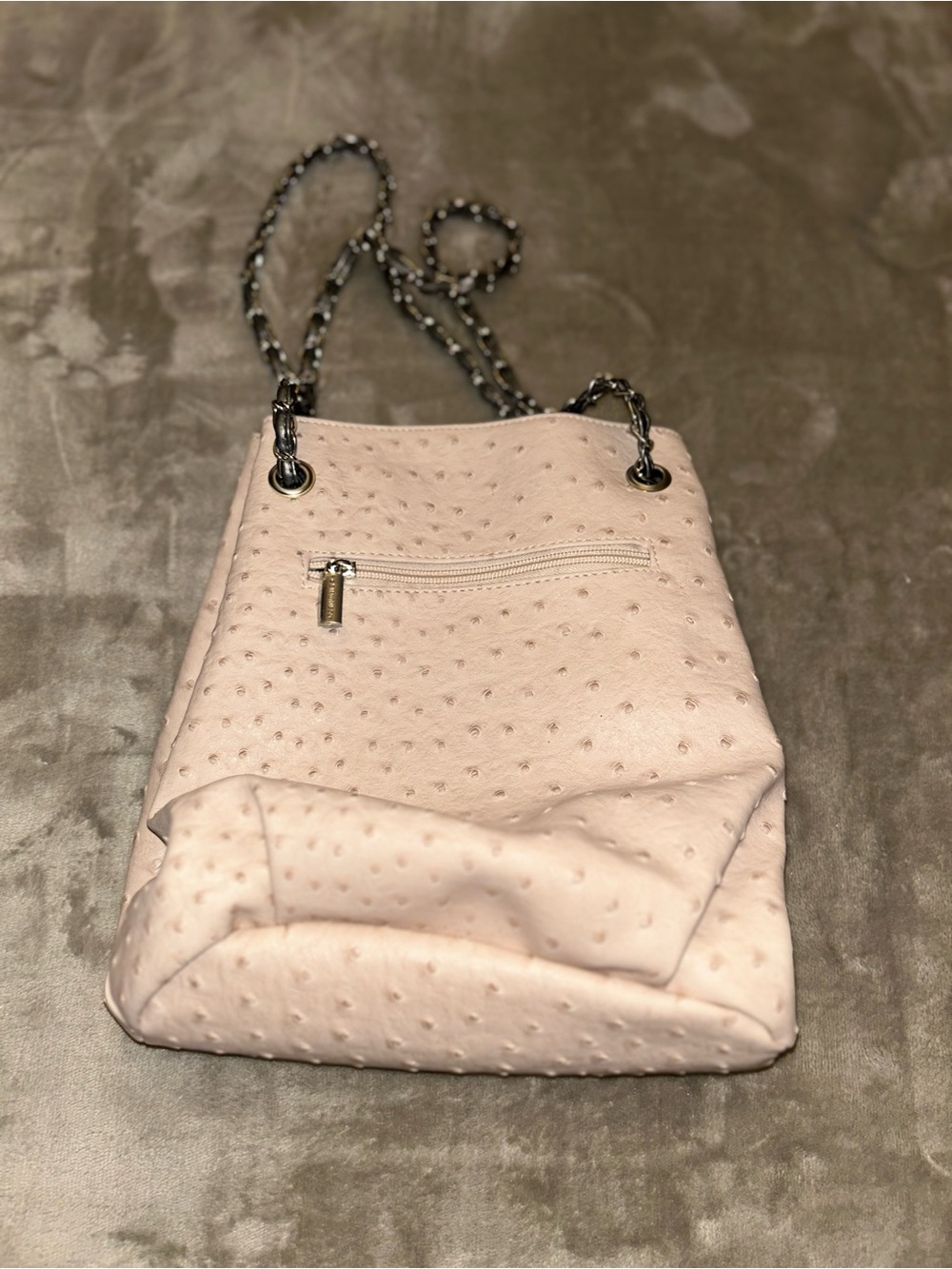 Soft Blush/Metallic Silver Reversible Chain Shoulder Bag